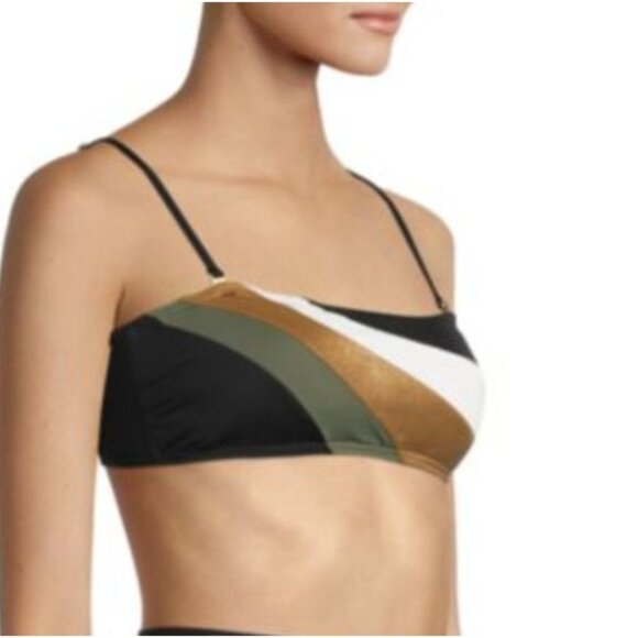 VINCE CAMUTO Gold Shimmer Color Blocked Square Neck Bandeau Swim Top S NWT - Picture 5 of 10